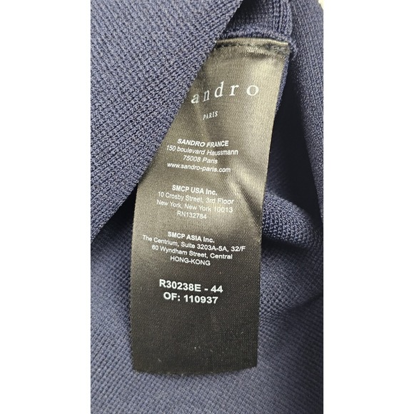 Sandro Dress Womens XS Navy Blue Marine Striped-trim Knitted Mini School Girl - Picture 3 of 9